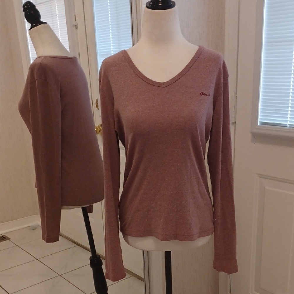 4/$60 Guess Dusty Rose Fitted Long Sleeve Tee - Size Large